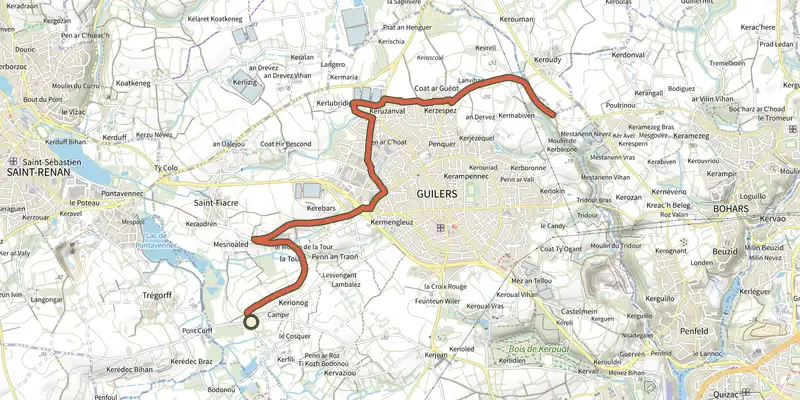 Map of the Liaison 1-2 track on the IGN map, with the start and numbered waypoints