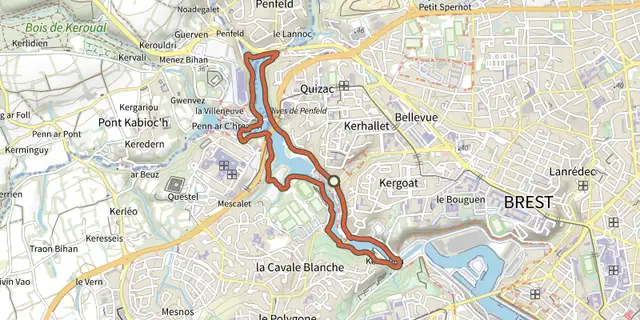 The Les Rives de Penfeld track on the IGN map