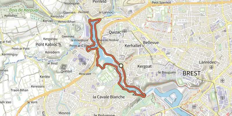 Map of the Les Rives de Penfeld track on the IGN map, with the start and numbered waypoints