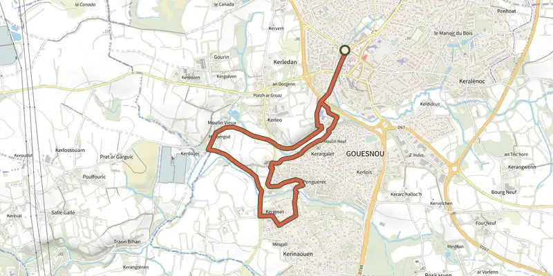 Map of the Circuit de Penguérec track on the IGN map, with the start and numbered waypoints