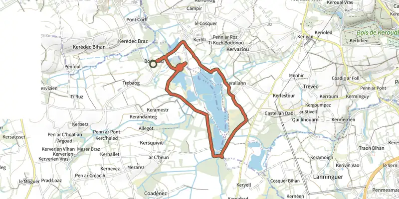 Map of the Circuit de Bodonou track on the IGN map, with the start and numbered waypoints