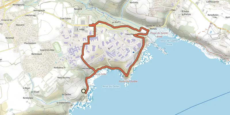 Map of the La Pointe du Diable track on the IGN map, with the start and numbered waypoints
