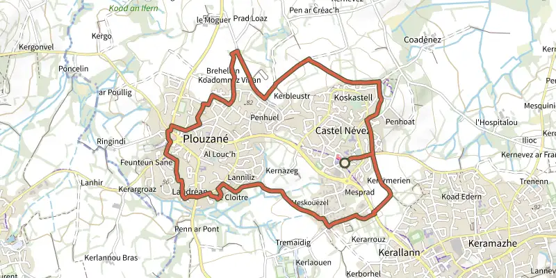 Map of the Les Hauts de Plouzané track on the IGN map, with the start and numbered waypoints