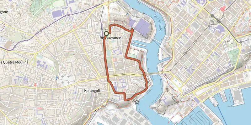Map of the Jardin Jegaden au jardin des explorateurs track on the IGN map, with the start and numbered waypoints