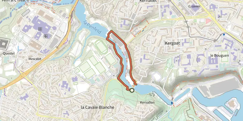 Map of the Ile Factice - Cavale Blanche track on the IGN map, with the start and numbered waypoints