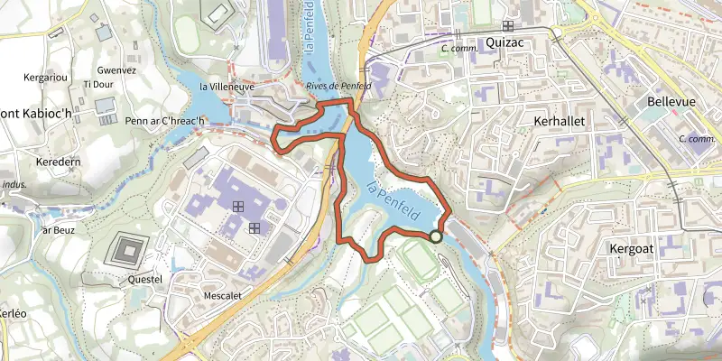 Map of the Tour des passerelles track on the IGN map, with the start and numbered waypoints