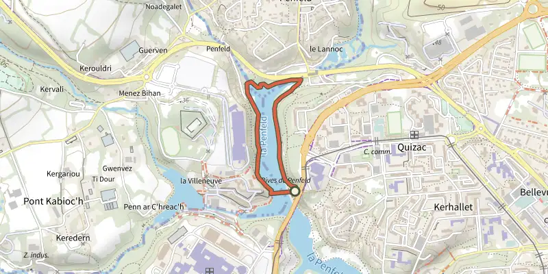 Map of the Hauts de Penfeld track on the IGN map, with the start and numbered waypoints