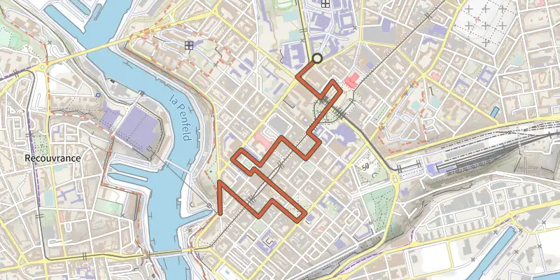 Carte du tracé de Balade urbaine Centre - Siam sur le Plan IGN, départ et points de passage numérotés