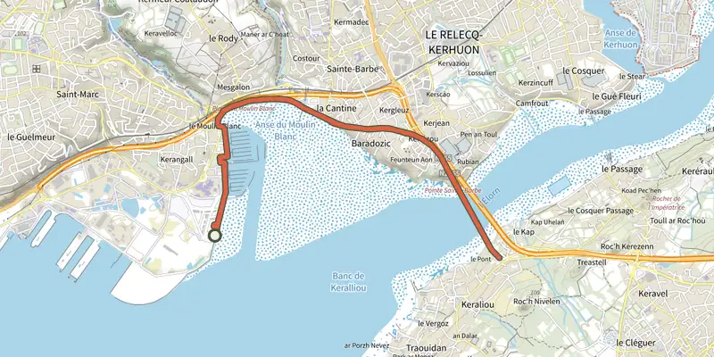 Map of the Moulin Blanc track on the IGN map, with the start and numbered waypoints