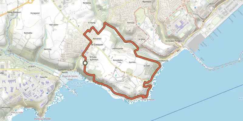 Map of the Du belvedere du Vernis à la maison blanche track on the IGN map, with the start and numbered waypoints