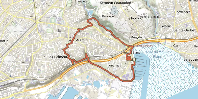 Map of the Saint-Marc et ses trois vallons track on the IGN map, with the start and numbered waypoints