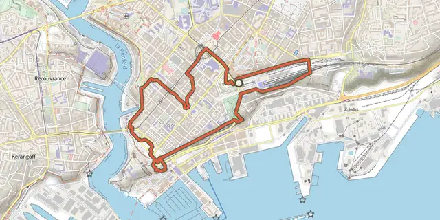 Tracé de Ceinture verte du centre-ville de Brest sur le Plan IGN