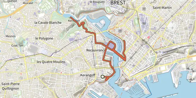 The Recouvrance-Penfeld track on the IGN map