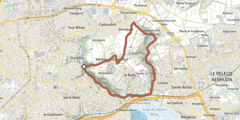 Map of the Vallon du Stang Alar - Vallée du Costour track on the IGN map, with the start and numbered waypoints