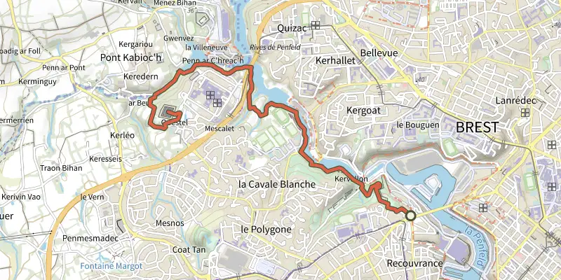 Map of the Cavale et Penfeld track on the IGN map, with the start and numbered waypoints