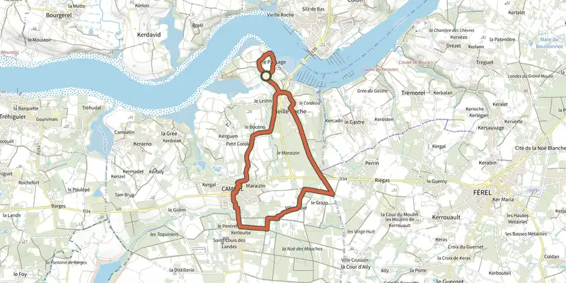 Map of the Vieille Roche track on the IGN map, with the start and numbered waypoints