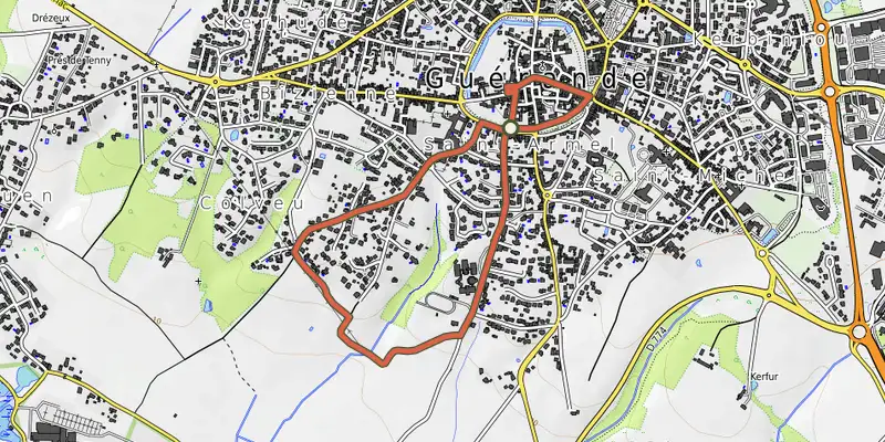 Map of the Boucles de Colveux track on OpenTopoMap, with the start and numbered waypoints