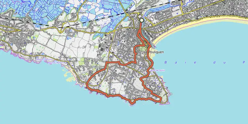 Map of the La Cote Sauvage - MAREE HAUTE track on OpenTopoMap, with the start and numbered waypoints