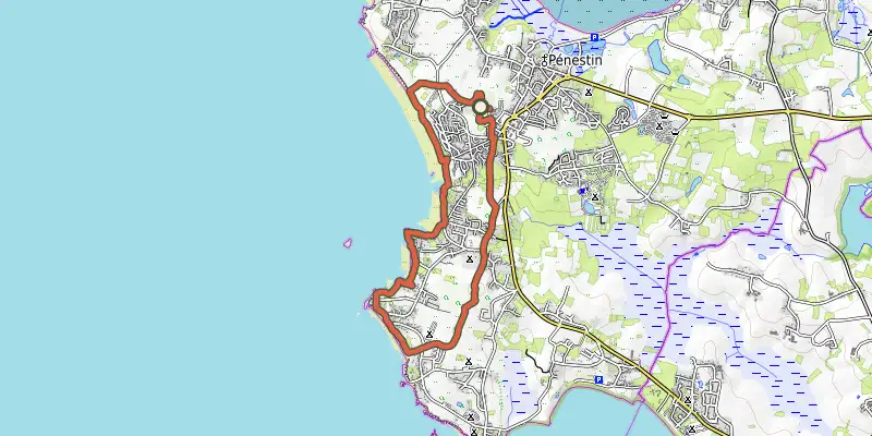Map of the La Mine d Or track on OpenTopoMap, with the start and numbered waypoints