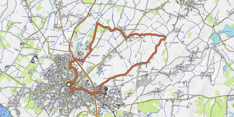 Map of the Poissevin - BOUCLE NORD-EST DE GUERANDE track on the IGN map, with the start and numbered waypoints