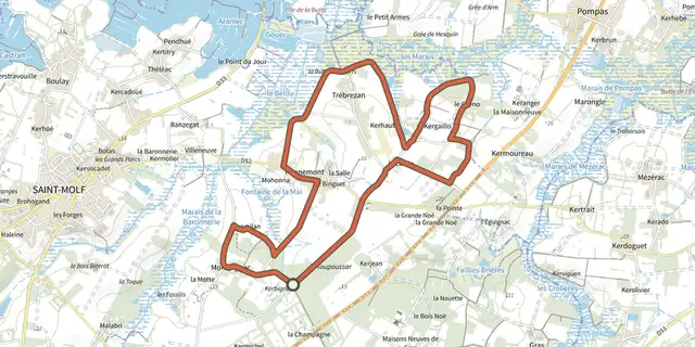 Tracé de De Montpignac aux Landes sur le Plan IGN