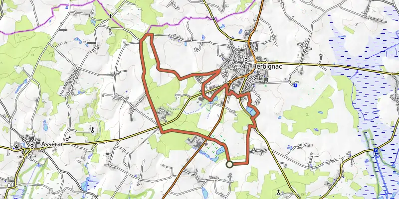Map of the La Rando des Potiers track on OpenTopoMap, with the start and numbered waypoints