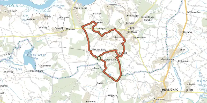 Map of the Les Chemins de Saint Dys track on the IGN map, with the start and numbered waypoints