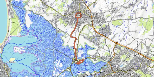 The De Guerande A Saille track on the OpenTopoMap map
