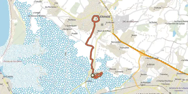 The De Guerande A Saille track on the IGN map