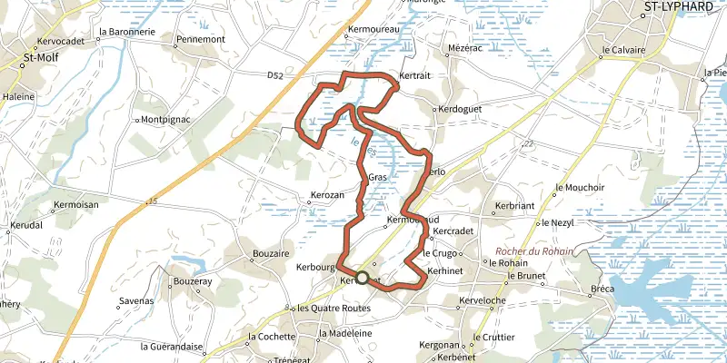 Carte du tracé de Entre Chaumieres et Marais sur OpenTopoMap, départ et points de passage numérotés