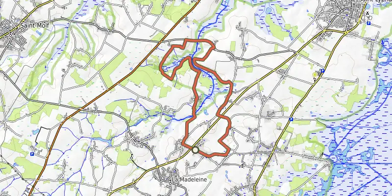 Carte du tracé de Entre Chaumieres et Marais sur OpenTopoMap, départ et points de passage numérotés