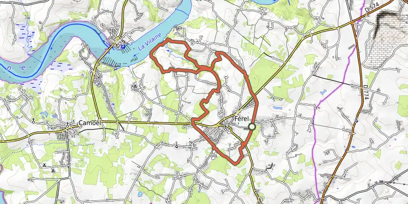 Map of the Sentier des Coulees track on OpenTopoMap, with the start and numbered waypoints
