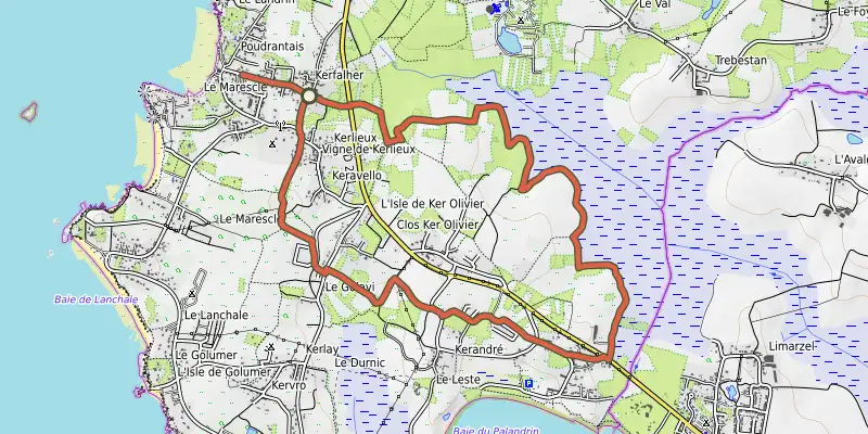 Map of the Le Circuit des Marais - PENESTIN track on OpenTopoMap, with the start and numbered waypoints