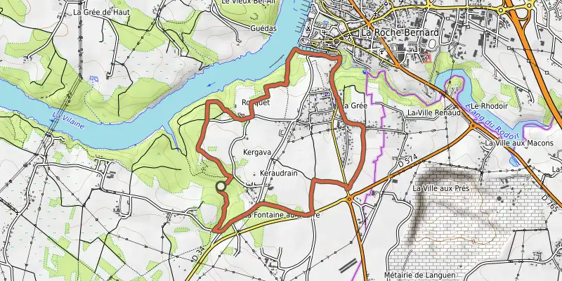 Map of the Variante Petite Boucle track on OpenTopoMap, with the start and numbered waypoints