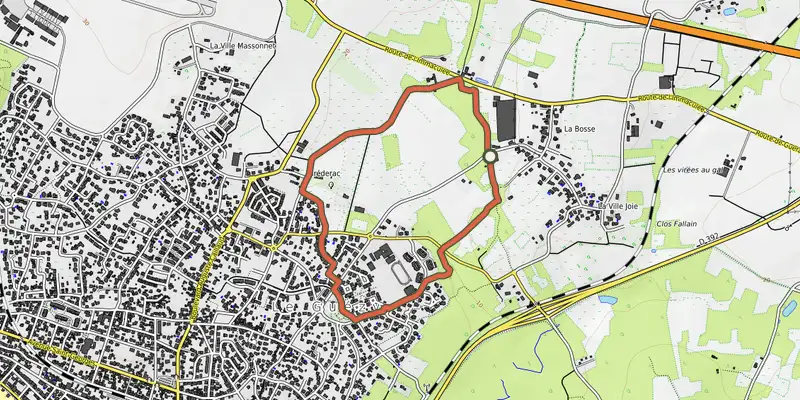 Map of the Boucle du Guezy track on OpenTopoMap, with the start and numbered waypoints