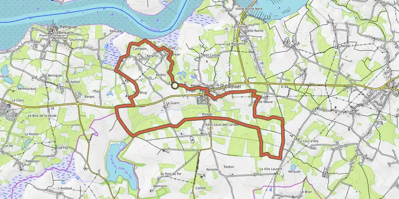 Map of the La Noe des Mouches track on OpenTopoMap, with the start and numbered waypoints