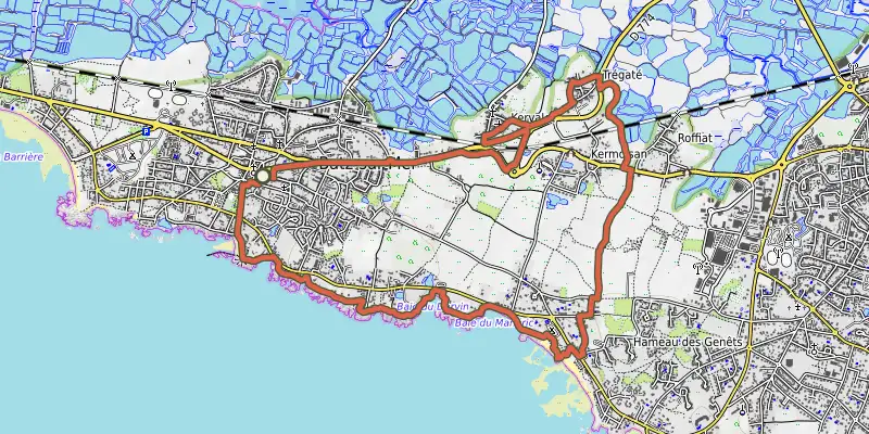 Map of the Circuit 2 track on OpenTopoMap, with the start and numbered waypoints