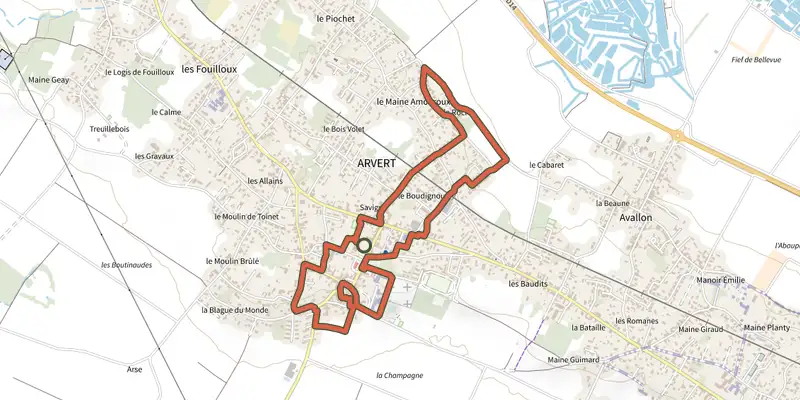 Map of the Detours Arvert 1 track on the IGN map, with the start and numbered waypoints