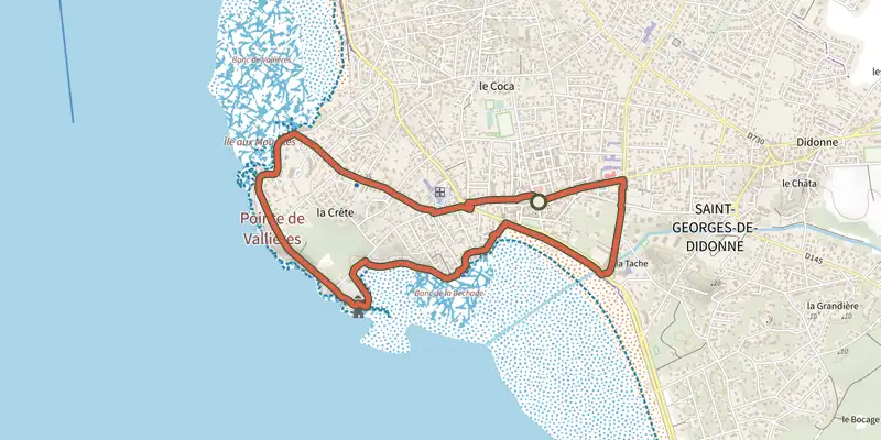 Map of the Detours saint-georges-de-didonne track on the IGN map, with the start and numbered waypoints