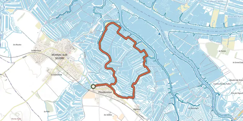 Map of the Detours mornac 3 track on the IGN map, with the start and numbered waypoints