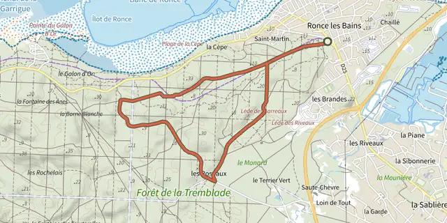 The Sentier des carreaux track on the IGN map