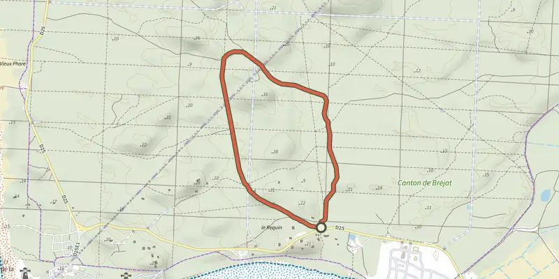 Map of the Sentier du requin track on the IGN map, with the start and numbered waypoints