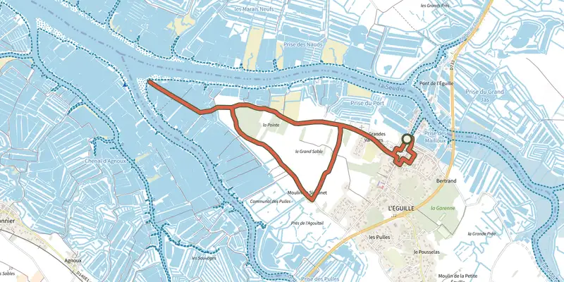 Map of the Detours l'eguille track on the IGN map, with the start and numbered waypoints