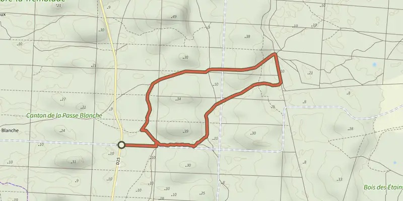 Map of the Sentier la loge track on the IGN map, with the start and numbered waypoints