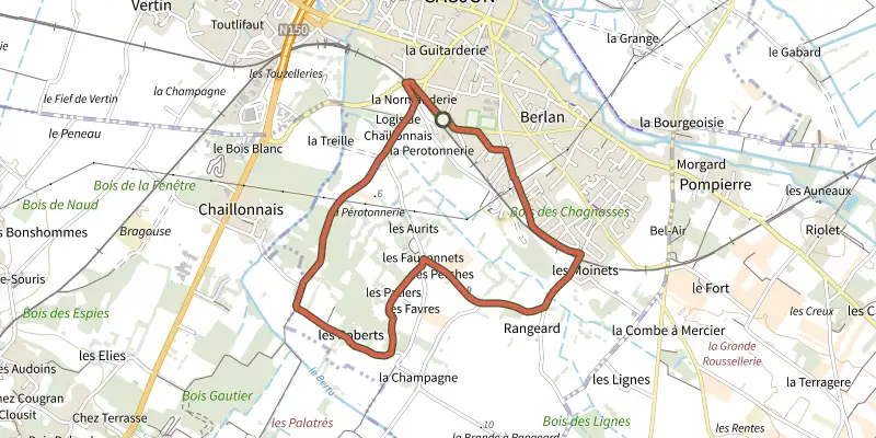 Map of the Detours saujon 3 track on the IGN map, with the start and numbered waypoints