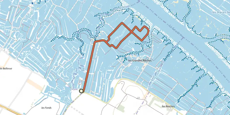 Map of the Pr22 - Orival, port ostréicole track on the IGN map, with the start and numbered waypoints