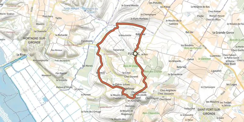 Map of the Pr7 - L'estuaire track on the IGN map, with the start and numbered waypoints