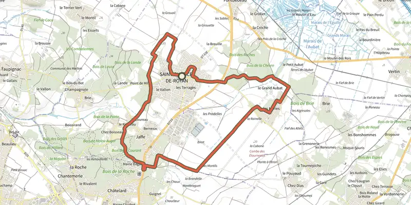 Map of the Pr13 - La queue de l'âne track on the IGN map, with the start and numbered waypoints