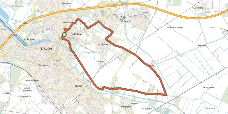 Map of the Detours saujon 4 track on the IGN map, with the start and numbered waypoints