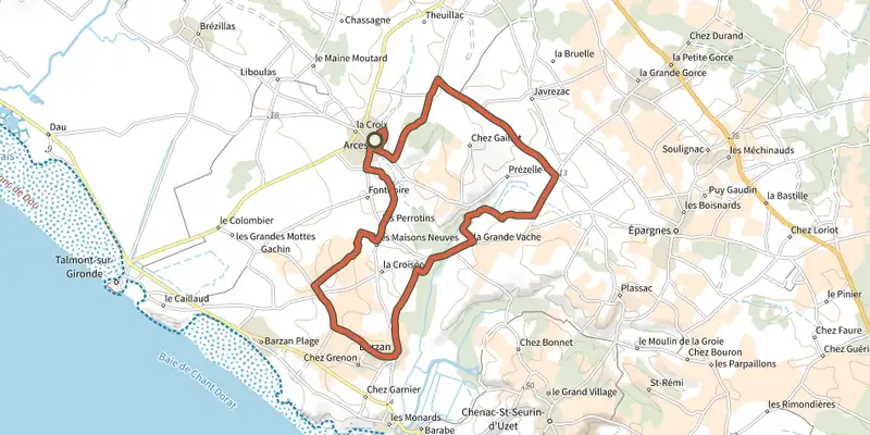 Map of the Pr3 - Circuit de l'estuaire track on the IGN map, with the start and numbered waypoints